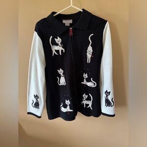 Vintage cat zip up sweater